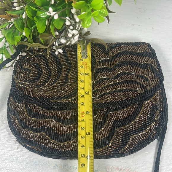 Chadwick Elegant Black Gold Beaded Crossbody Shoulder Evening Bag Rope Strap - Picture 12 of 14